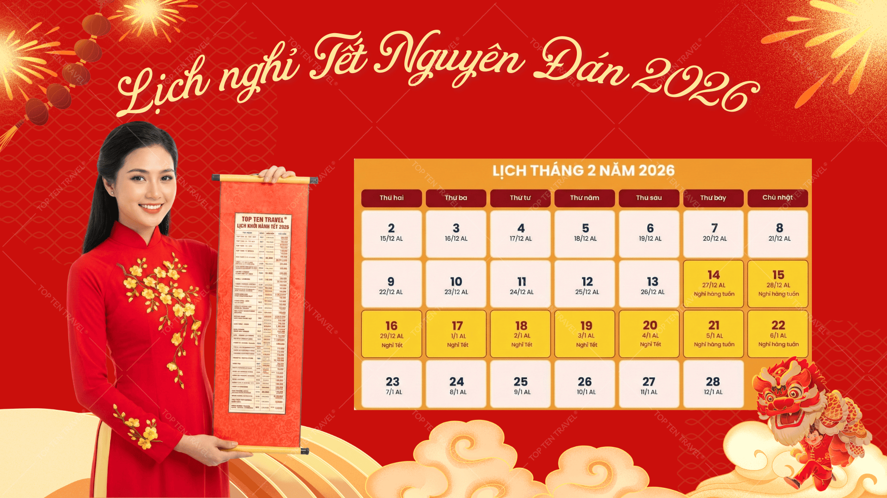 Lịch Nghỉ Tết Nguyên Đán 2026 & Gợi Ý Tour Tết Giá Tốt