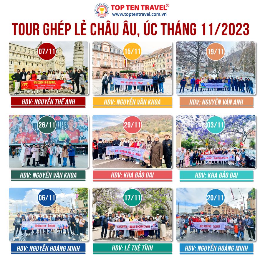 Tổng hợp hình đoàn tour du lịch khởi hành tháng 11/2023 tại Top Ten Travel