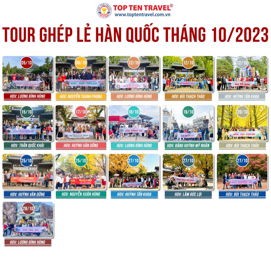 Tổng hợp hình đoàn tour du lịch khởi hành tháng 10/2023 tại Top Ten Travel