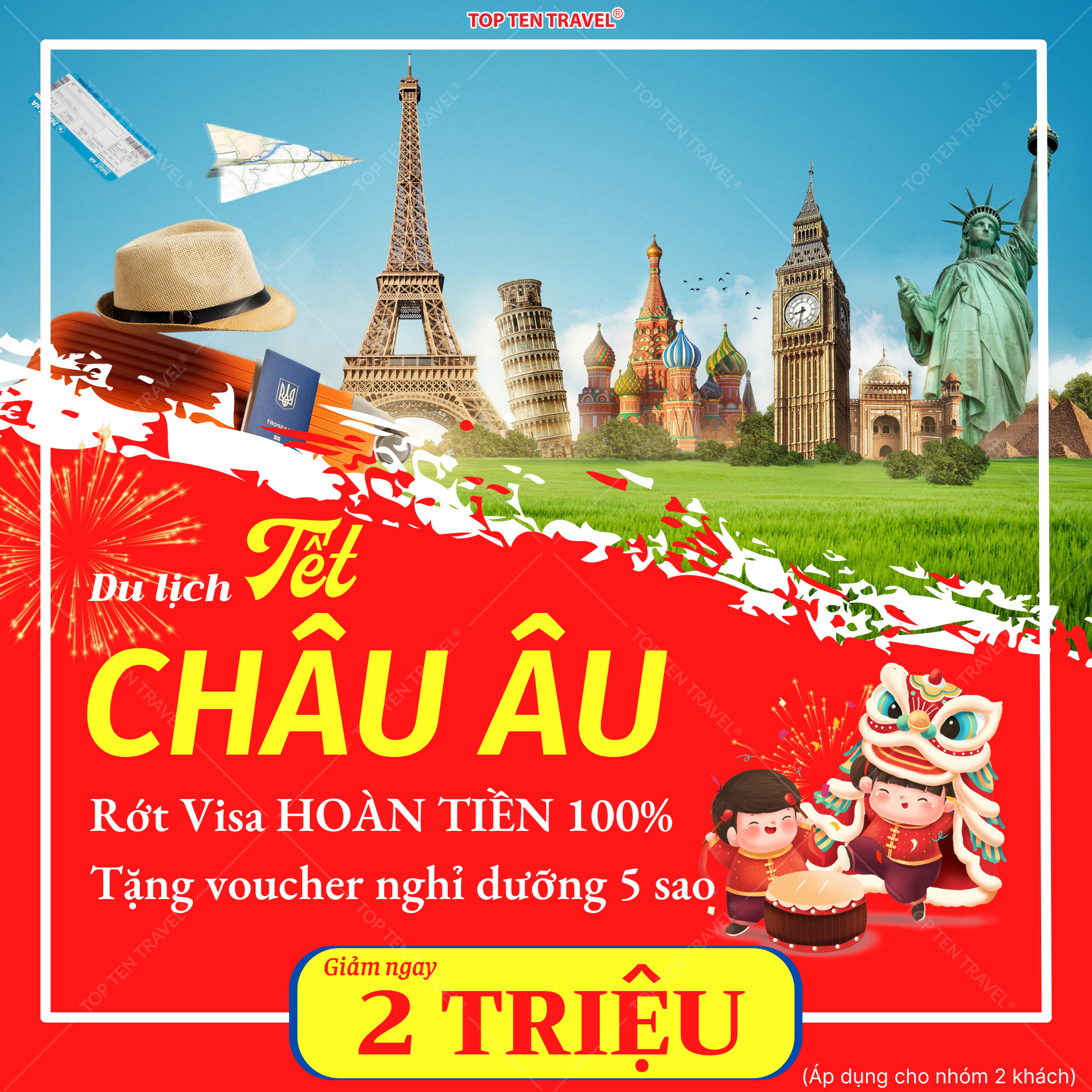 Top Ten Travel giảm 2 triệu đồng tour châu Âu dịp Tết Nguyên Đán