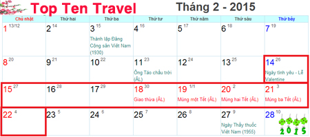Lịch nghỉ Tết 2015 &amp; Điểm du lịch tết hấp dẫn