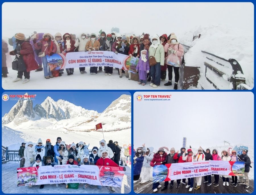 Khung cảnh phủ đầy tuyết trắng tại khu vực Ngọc Long Tuyết Sơn