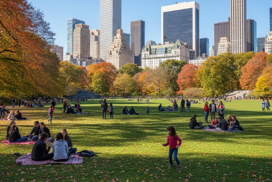 Great Lawn và Sheep Meadow là nơi lý tưởng để picnic giữa mùa thu Central Park