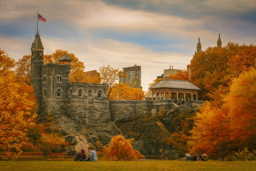 Belvedere Castle nằm trên cao nên bạn có thể phóng tầm mắt ra toàn cảnh Central Park
