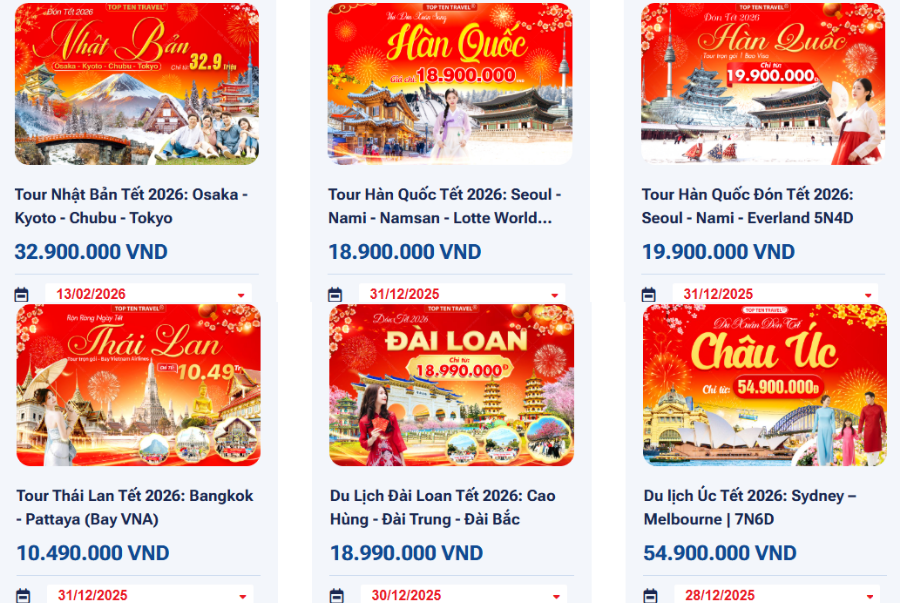 Danh sách các chương trình tour tết được yêu thích nhất tại Top Ten Travel