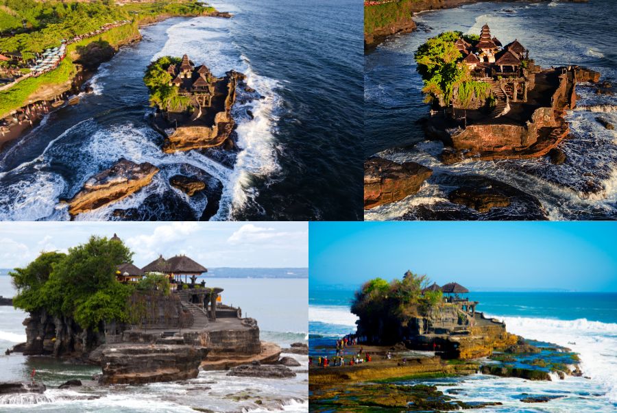 Con đường dẫn ra đền Tanah Lot vô cùng độc đáo với màn lên xuống của nước biển