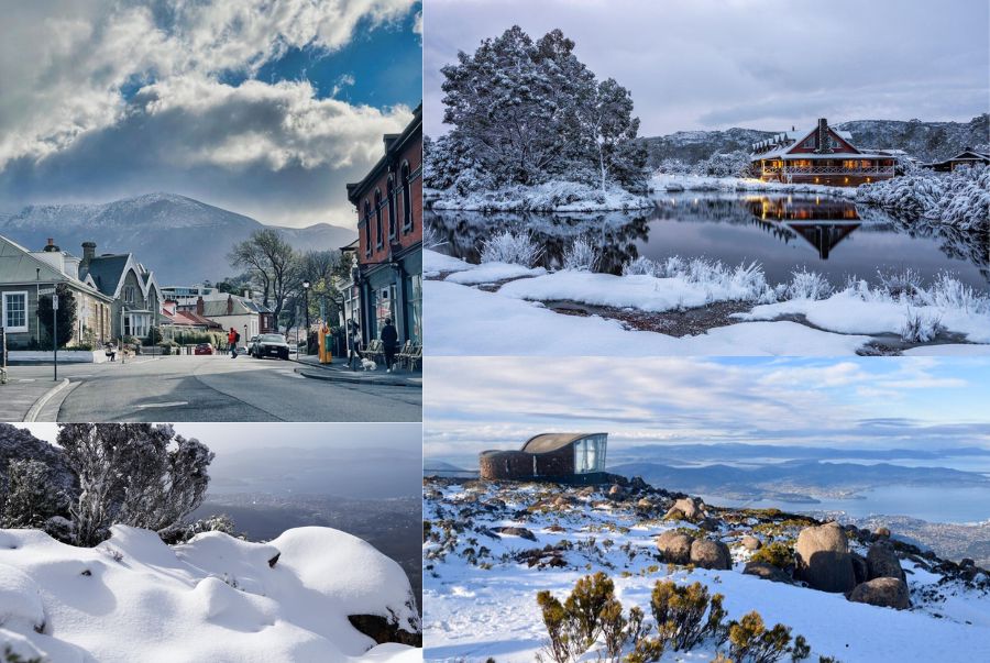 Khung cảnh bình yên với làn tuyết trắng tại Hobart & Núi Wellington