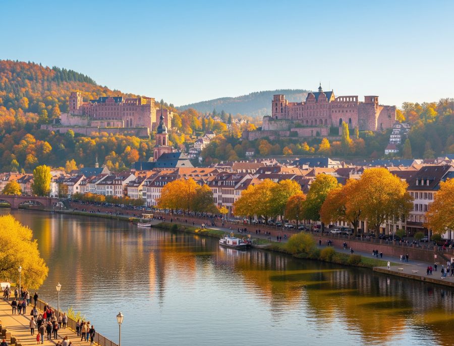 Bờ sông Neckar là địa điểm lý tưởng để du khách có thể khám phá vẻ đẹp rực rỡ của mùa thu nước Đức