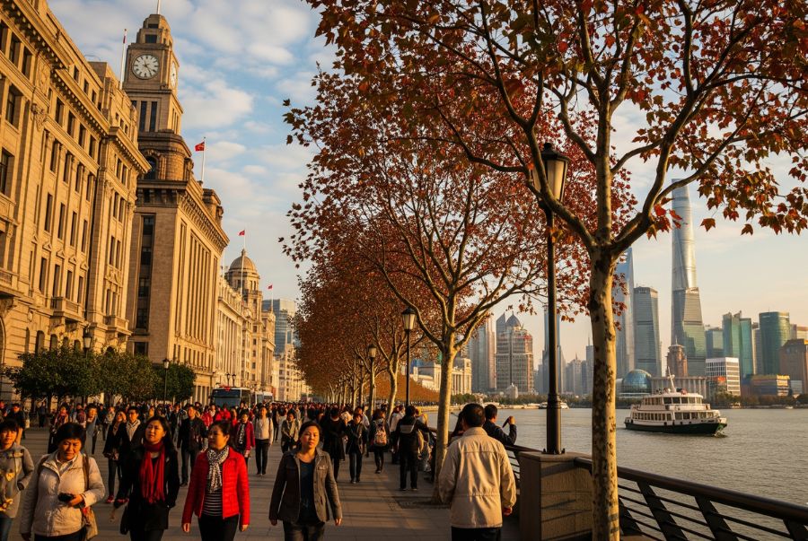 Mùa thu Thượng Hải, kéo dài từ cuối tháng 9 đến đầu tháng 12, là một bức tranh tuyệt đẹp với những gam màu ấm áp, lãng mạn