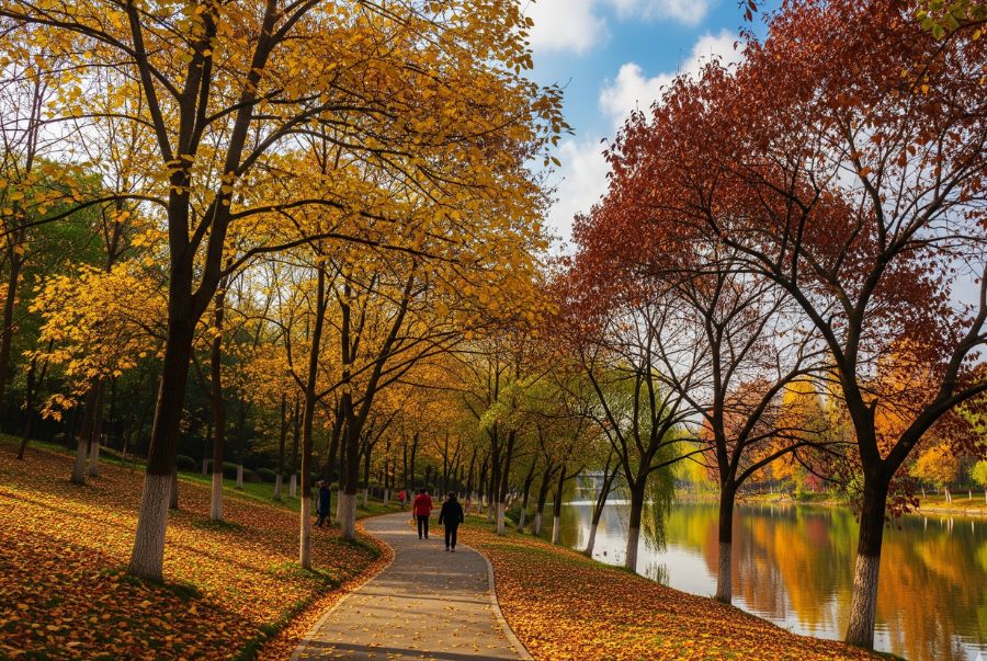Vào mùa thu, khi những chiếc lá phong chuyển màu đỏ rực, Tân Giang lại càng trở nên lãng mạn và quyến rũ hơn bao giờ hết