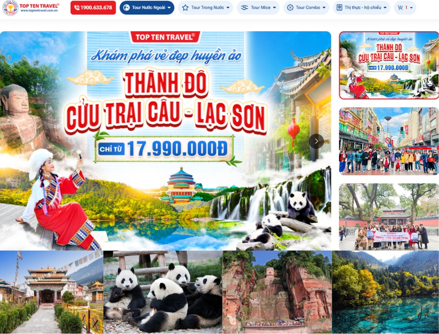 Tour Thành Đô – Cửu Trại Câu – Lạc Sơn là hành trình ngắm gấu trúc đặc biệt của Top Ten Travel
