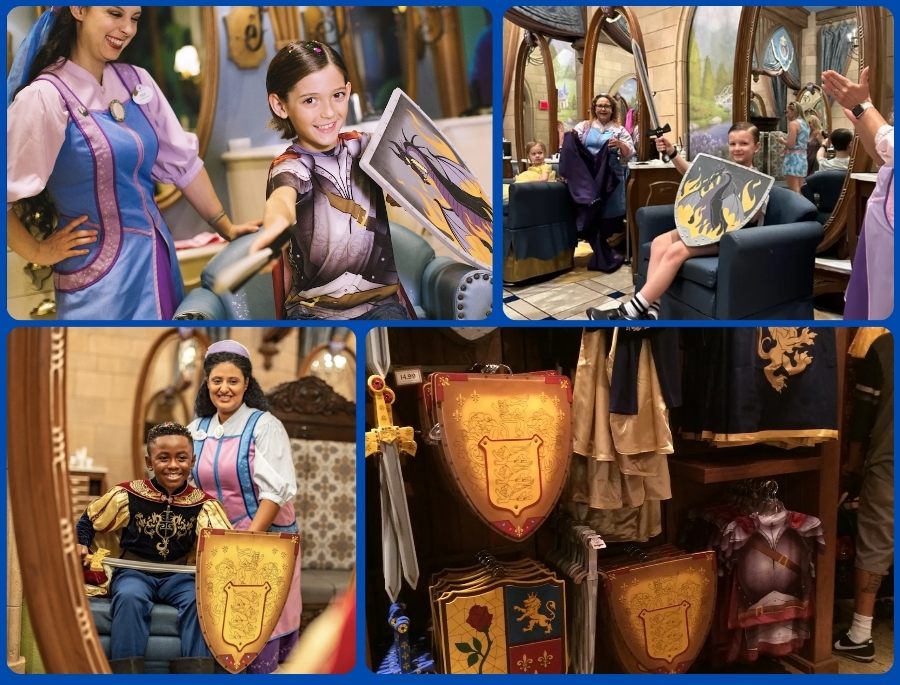 Khu "Knight Package" biến các em bé trai thành những hiệp sĩ anh dũng với áo choàng, kiếm giả và huy hiệu dũng cảm