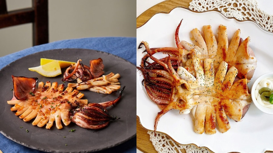 Mực nướng nguyên con – một món ăn đơn giản nhưng lại cực kỳ hấp dẫn, thể hiện rõ nét sự tươi ngon của hải sản đảo