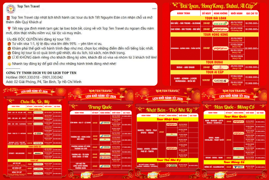 Các đơn vị du lịch uy tín như Top Ten Travel thường đưa ra các ưu đãi vàng cho dòng tour tết