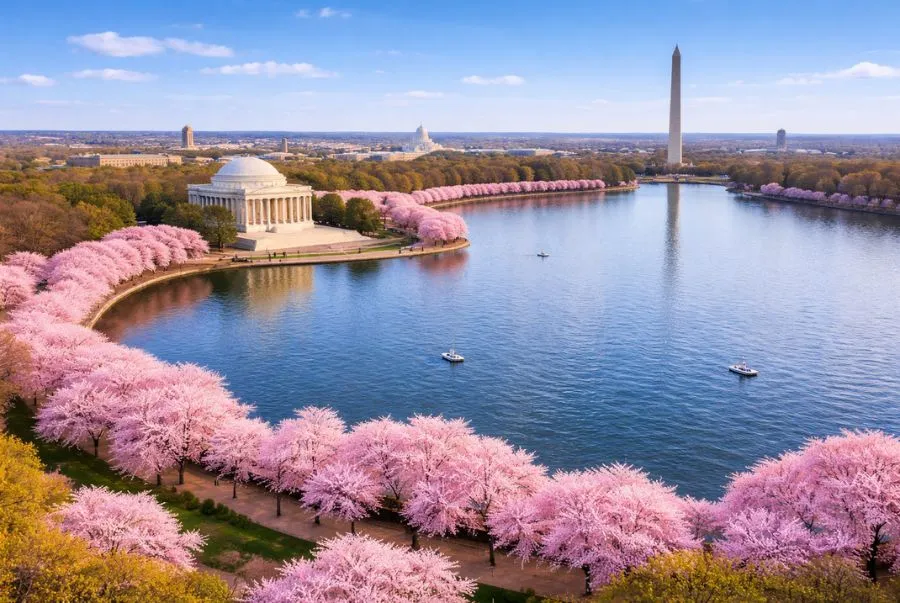Khung cảnh rực rỡ của hoa anh đào bao phủ khắp Tidal Basin