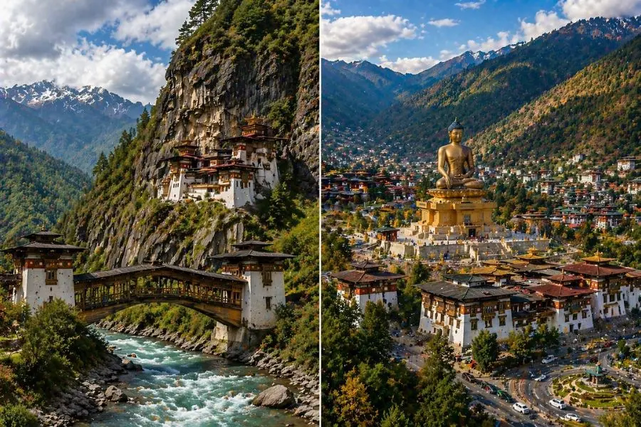 Paro và Thimphu là 2 địa điểm nổi tiếng nhất tại Bhutan với sự giao giữa truyền thống và hiện đại