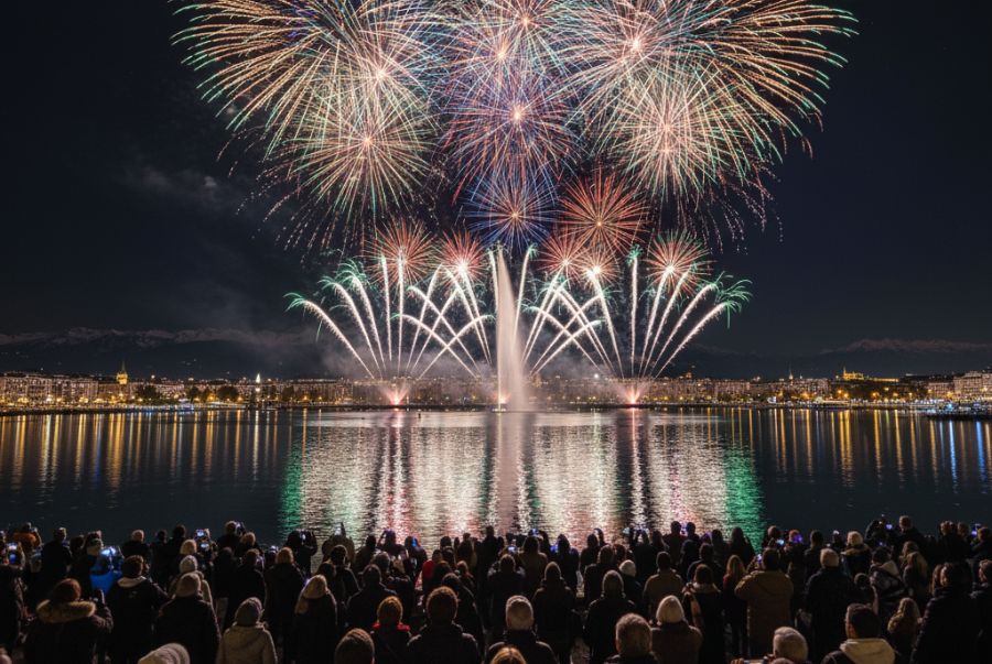 Bầu trời đêm của Thụy Sĩ bừng sáng bởi những chùm pháo hoa rực rỡ