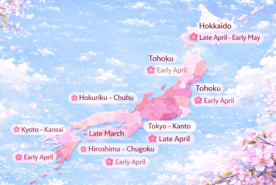 Tùy vào từng khu vực mà hoa anh đào sẽ có lịch nở khác nhau