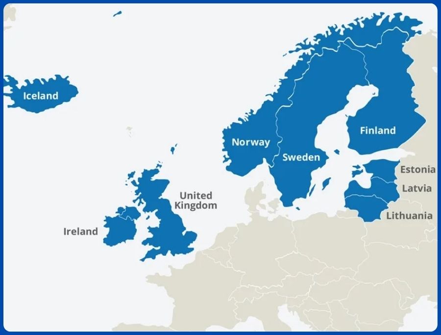 Khu vực Bắc Âu, trải dài ở cực Bắc của châu Âu, bao gồm các quốc gia: Thụy Điển, Na Uy, Đan Mạch, Phần Lan và Iceland