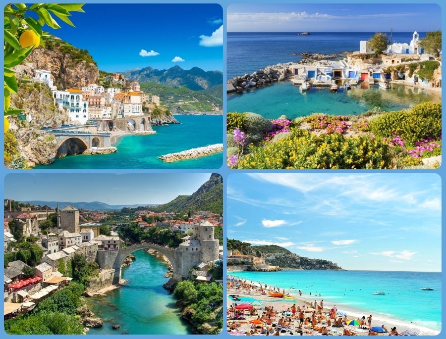 Toàn cảnh bầu trời Châu Âu mùa hè với nắng nhẹ, khô ráo, nhiệt độ dao động 20–30°C, cực kỳ dễ chịu