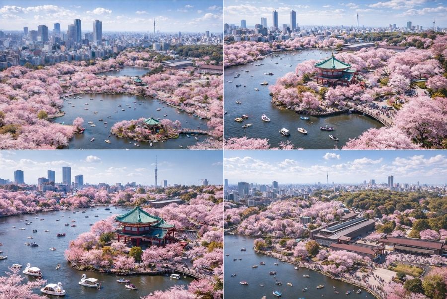 Hình ảnh hơn1.000 cây hoa anh đào đồng loạt bung nở Công viên Ueno 