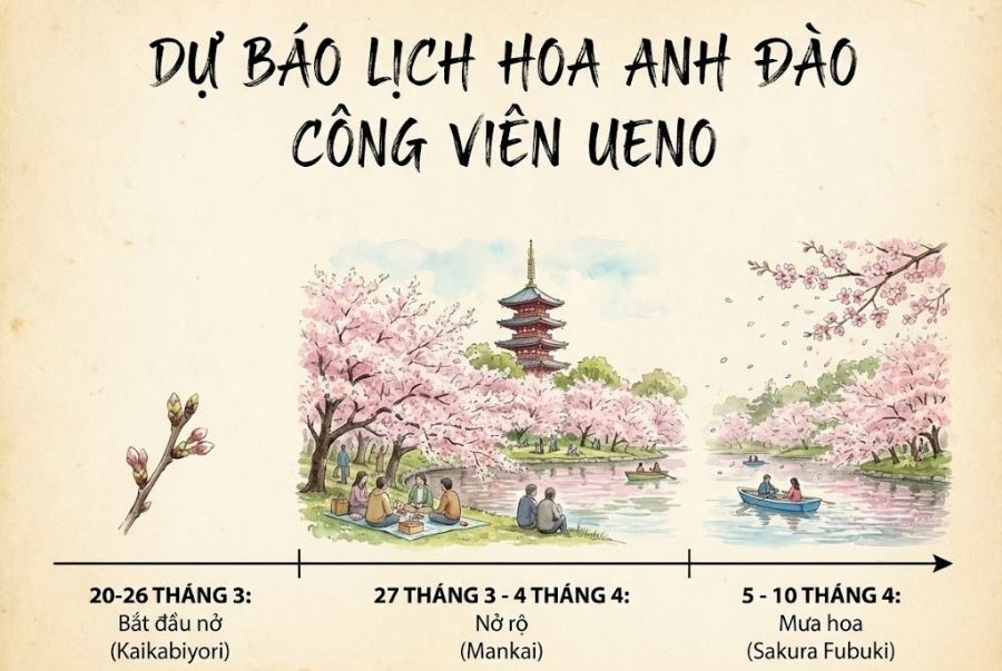 Dự báo lịch nở tại công viên Ueno