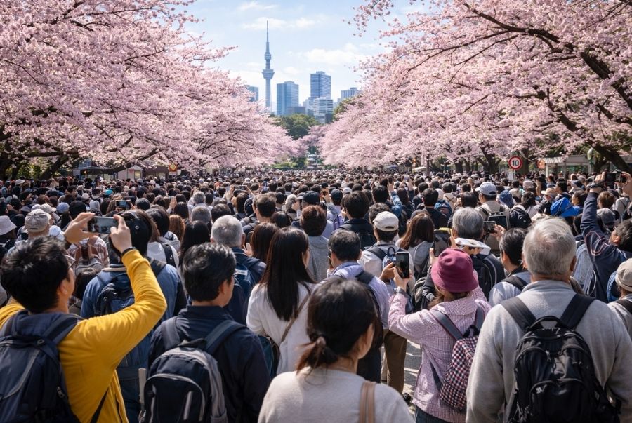Công viên Ueno mùa xuân thường thu hút rất nhiều khách tham quan nên du khách cần bảo quản tư trang thật kỹ