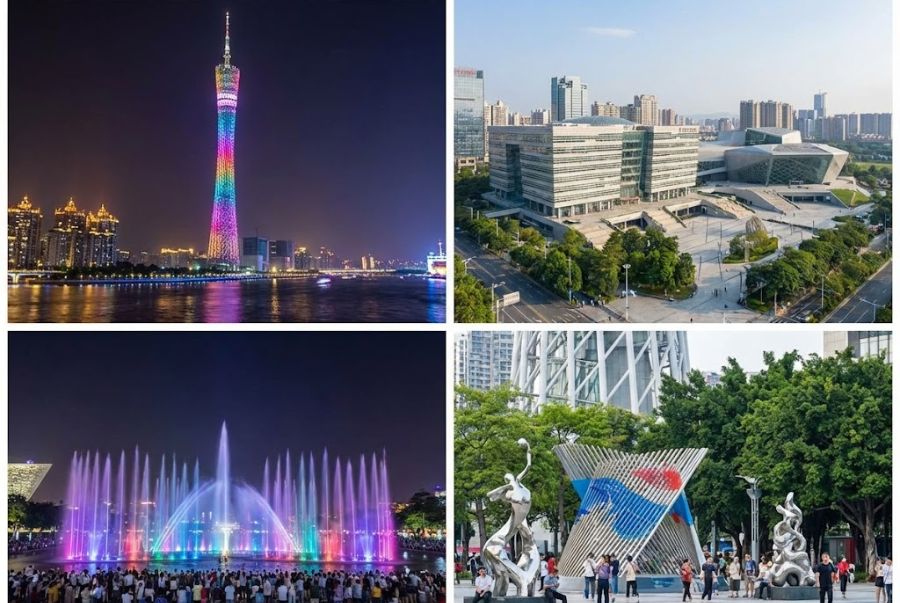 Quảng trường Hoa Thành hiện lên như một khoảng không gian mở hiếm hoi tại Quảng Châu sôi động