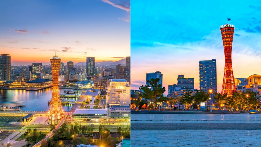 Khi mặt trời dần lặn xuống biển, Cảng Kobe khoác lên mình một vẻ đẹp huyền ảo và lãng mạn đến khó tả