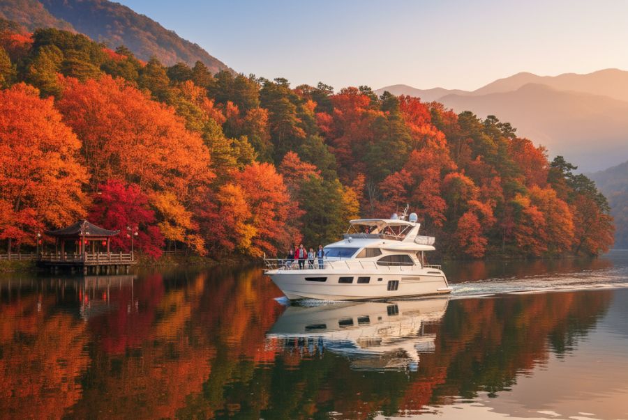 Trải nghiệm đi thuyền dạo quanh hồ Nhật Nguyệt khi mùa thu về