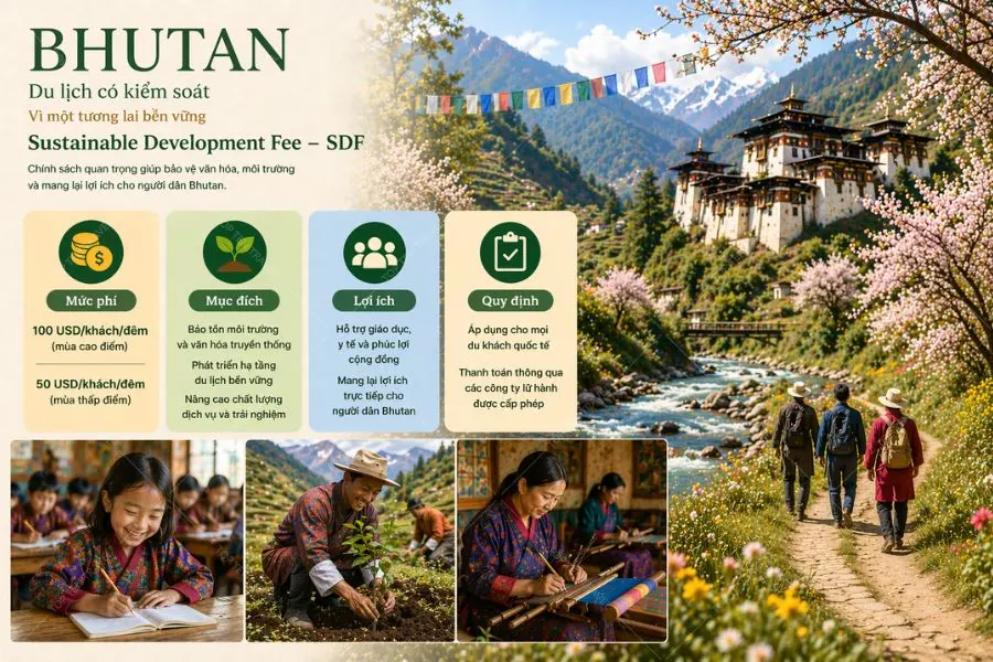 Sustainable Development Fee – SDF là khoản phí bắt buộc mà du khách cần chi trả khi đến Bhutan