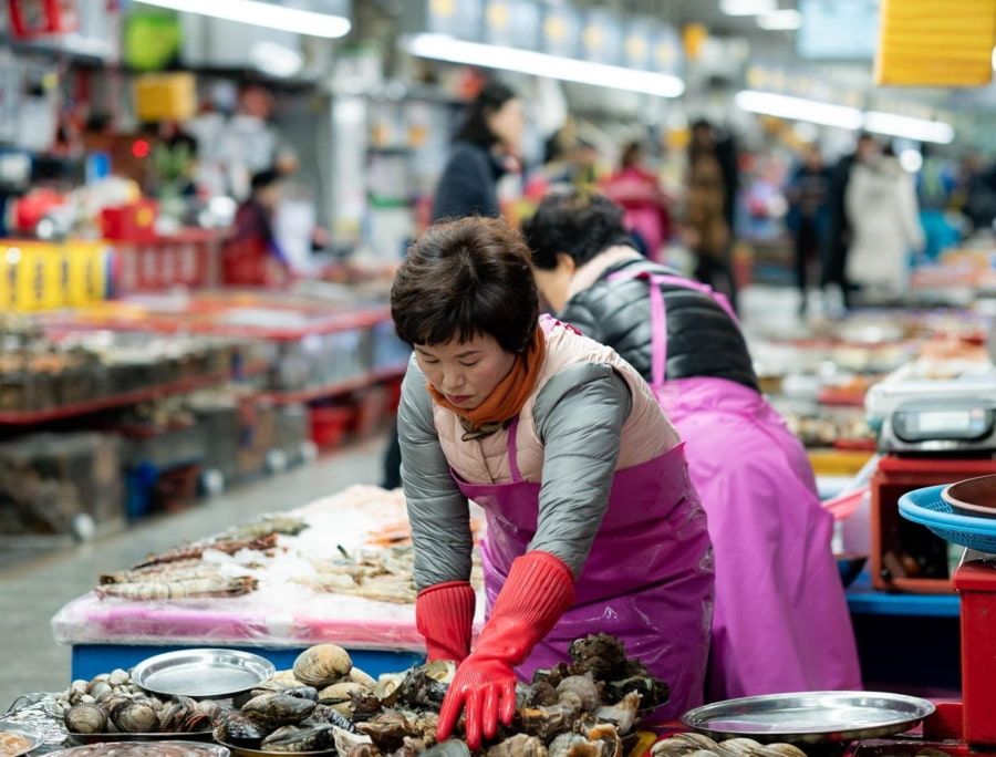 Nếu bạn muốn mua hải sản mang về làm quà, các quầy hàng tại Jagalchi có rất nhiều lựa chọn từ hải sản tươi sống