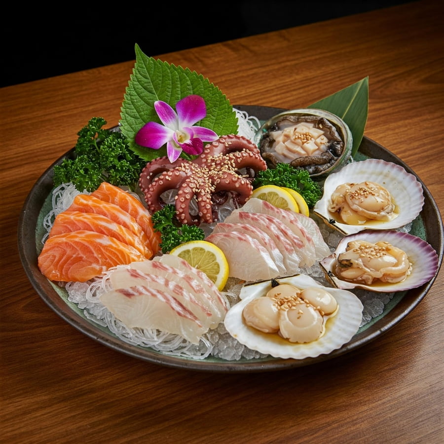 Sashimi hải sản là một món ăn nổi tiếng tại khu chợ này