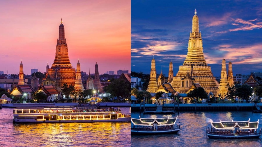 Dòng sông Chao Phraya mang một vẻ đẹp rất riêng và trở nên huyền ảo, lãng mạn hơn bao giờ hết khi màn đêm buông xuống
