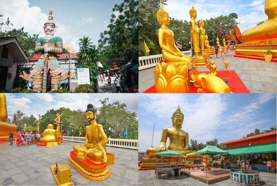 Khuôn viên chùa có nhiều tượng Phật để du khách dâng hương và cầu nguyện