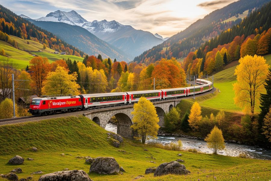 Voralpen Express chính là lựa chọn lý tưởng cho hành trình khám phá Thụy Sĩ mùa thu