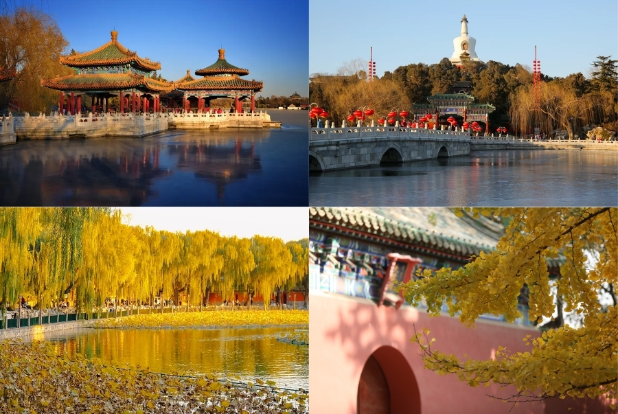 Mùa thu ở công viên Bắc Hải mang vẻ thanh bình soi bóng dưới mặt hồ trong veo