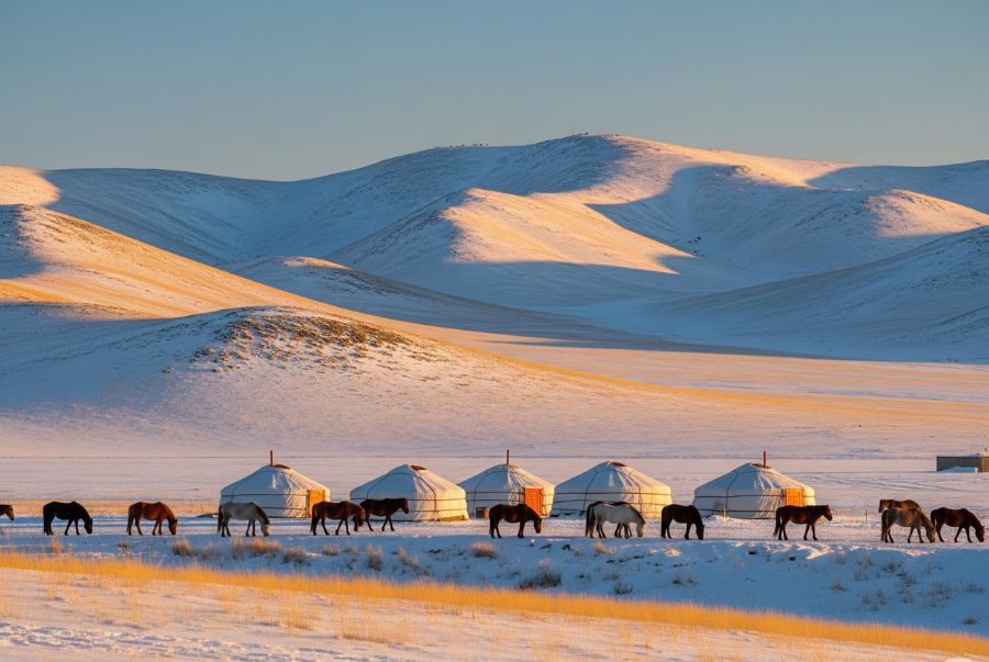 Mùa đông tại Mông Cổ thường được ví như một bức tranh tuyết trắng kéo dài suốt nhiều tháng
