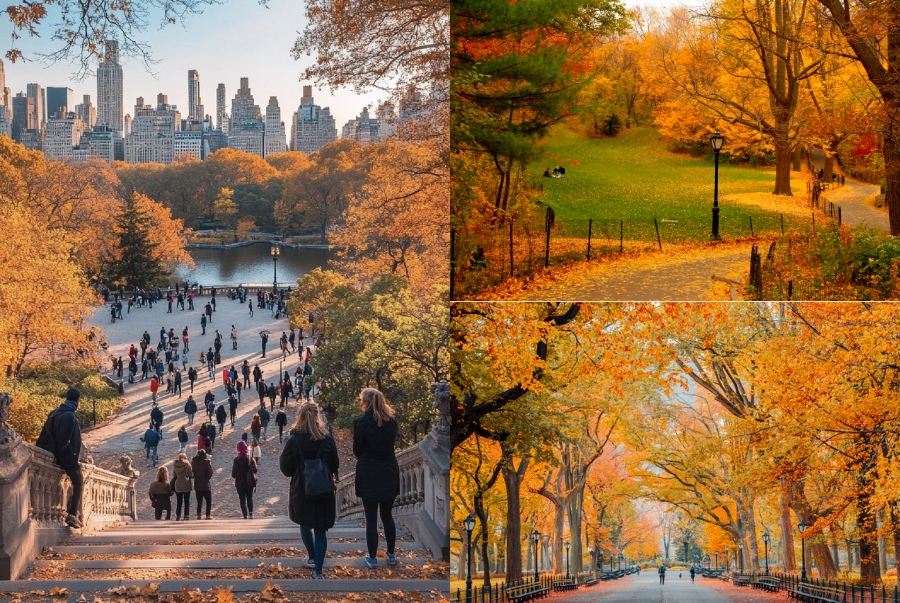 Mùa thu New York gợi nhớ bằng những khung cảnh lá vàng, đỏ rực rỡ