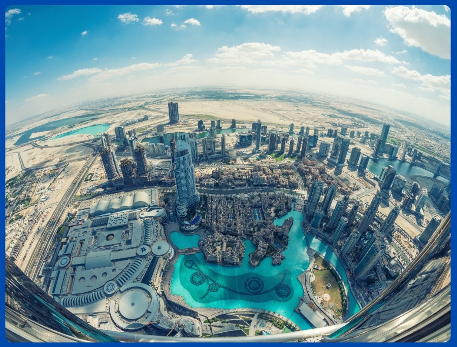 Dubai nhìn từ trên cao vô cùng đẹp với các tòa nhà cao tầng đứng sừng sững