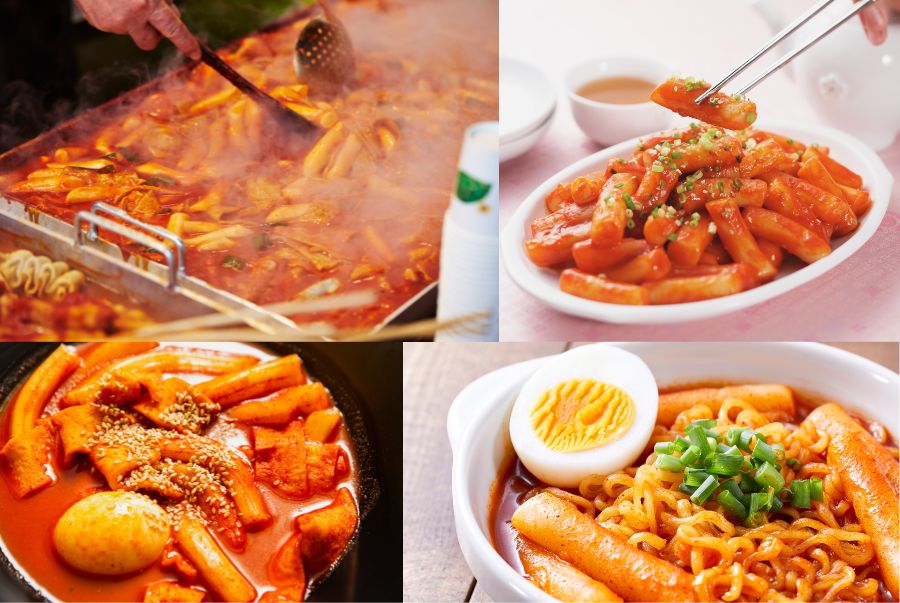 Tteokbokki là món ăn đường phố nổi tiếng, được làm từ bánh gạo dẻo và chả cá nấu trong nước sốt cay ngọt đặc trưng