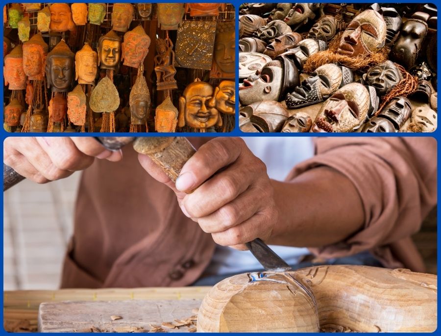 Mặt nạ gỗ có sự đa dạng về hình dáng