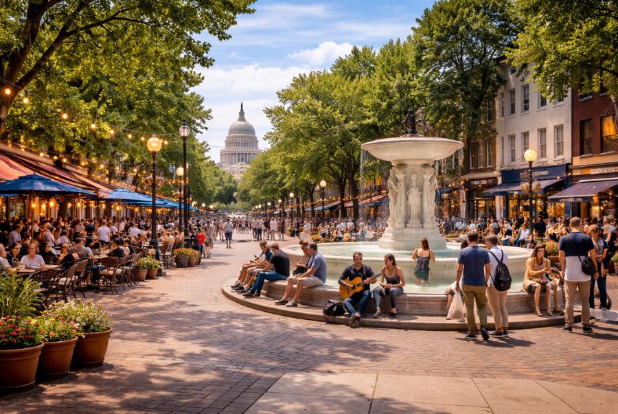 Khung cảnh nhộn nhịp tại Dupont Circle khiến du khách muốn 1 lần trải nghiệm