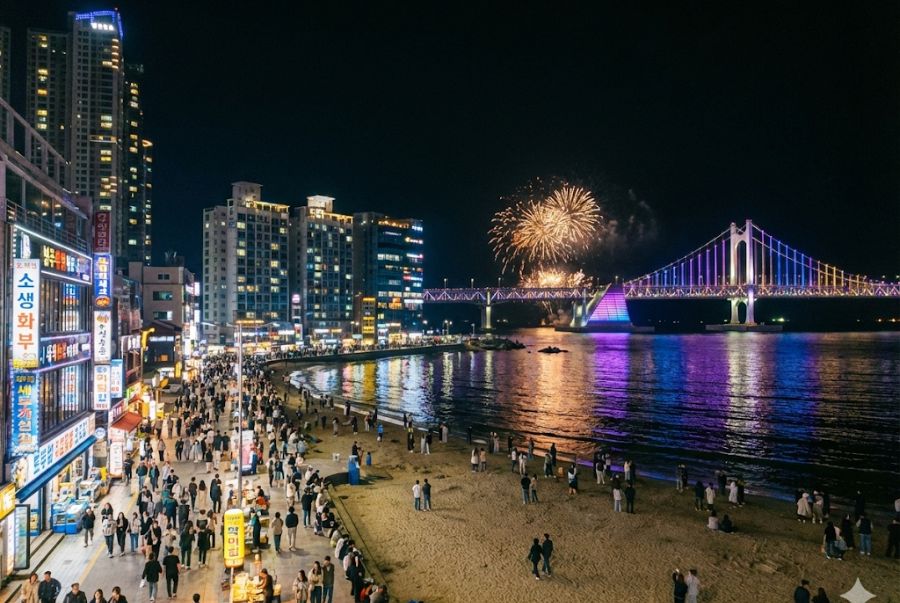 Phố biển Gwangalli là một trong những khung cảnh đêm quyến rũ nhất của Busan