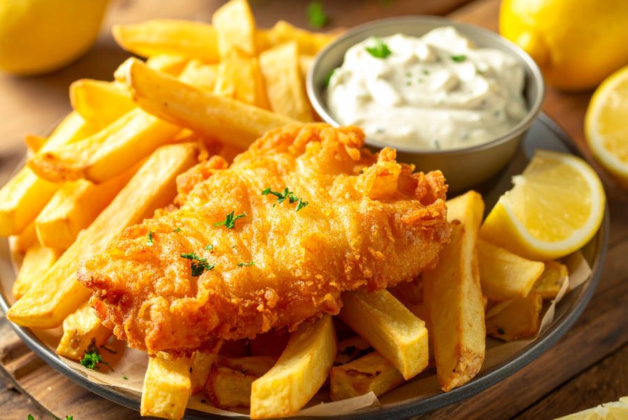 Fish and chips là món ăn vặt phù hợp với mọi lứa tuổi