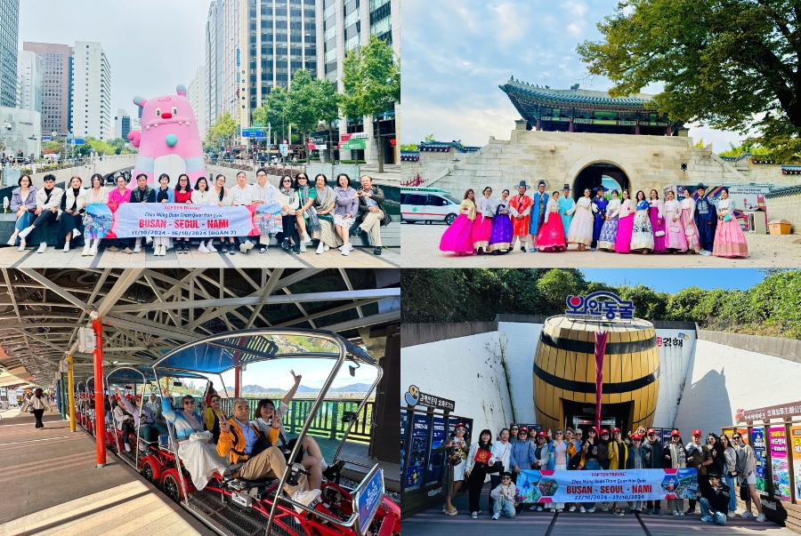 Đoàn khách Top Ten Travel cùng nhau tham gia nhiều hoạt động vui chơi giải trí tại Hàn Quốc