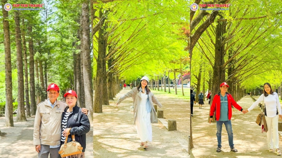 Các vị khách nhà Top Ten Travel thích thú chụp ảnh check-in khi đi du lịch đảo Nami