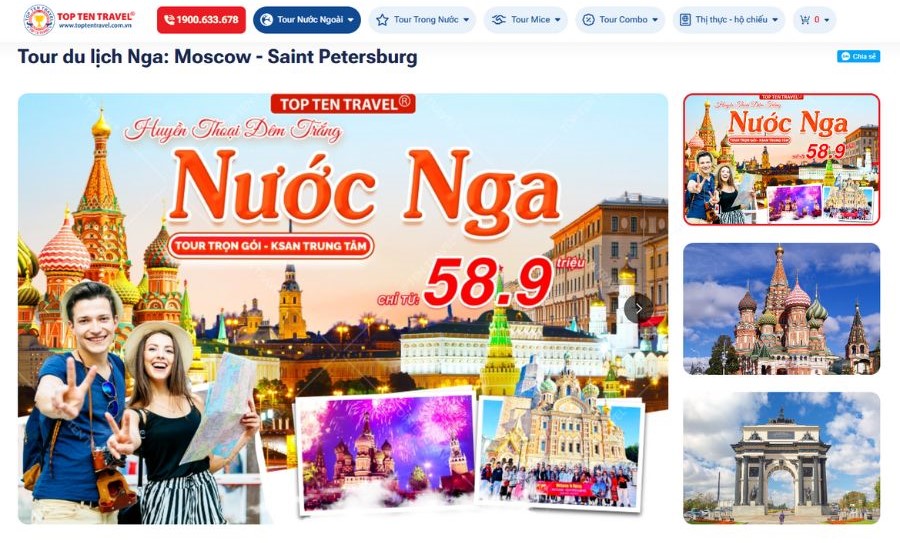 Tour Nga của Top Ten Travel khởi hành vào tháng 6 và tháng 7, đúng thời điểm cao nhất của mùa Đêm Trắng