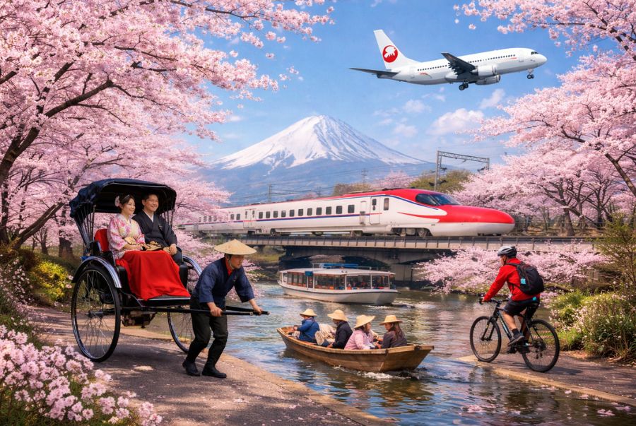 Du khách có thể thoải mái lựa chọn các phương tiện di chuyển phù hợp với lịch trình của mình