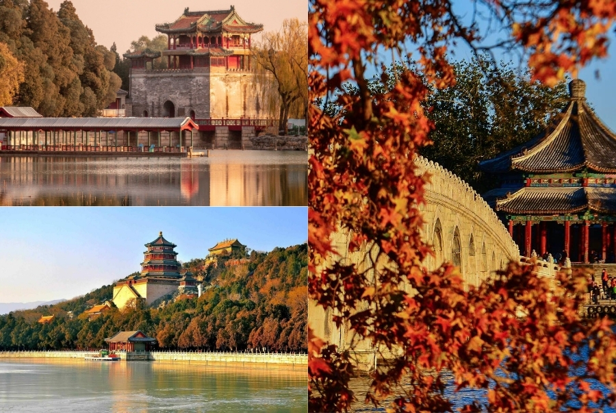 Di Hòa Viên đẹp như tranh cổ tích khi sắc lá thu vàng phủ kín quanh hồ Côn Minh